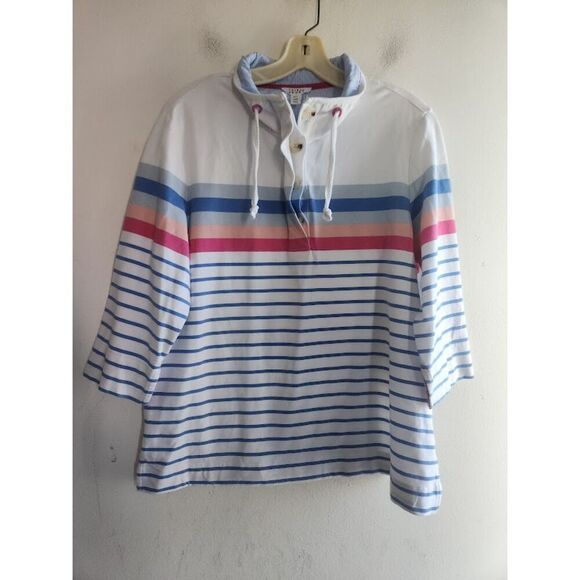 Tribal Sport "Cool Blue" White w/Blue Pink Stripe Cotton Polo Shirt size Large - Picture 7 of 7